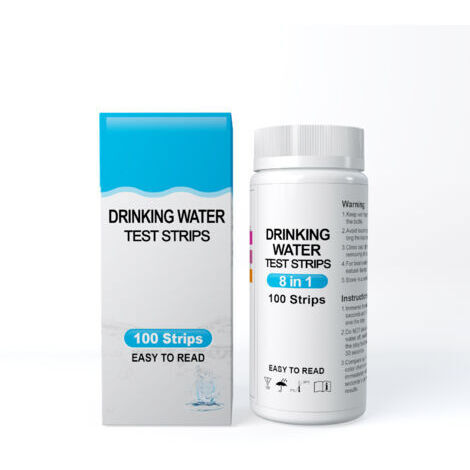 8 en 1 Bandelette pour Eau de Piscine et Spa,100 bandelettes de test pour dureté totale, nitrate, nitrite, fer, cuivre, chlore libre, alcali total, pH NPTERBL
