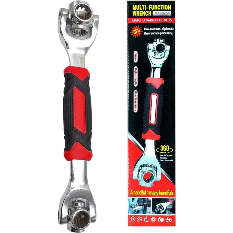 

8 en 1, cabeza giratoria, multiherramienta, llave de tubo, funciona con pernos, puntos universales de 360 ​​°, reparación de muebles de coche (rojo)