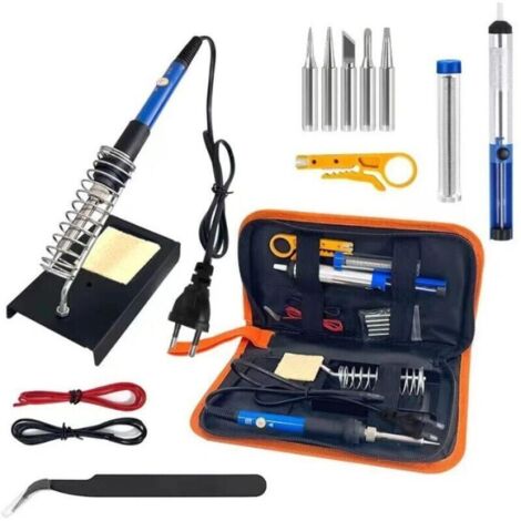 8 En 1 Fer A Souder Kit 60W Station De Soudage Pompe Etain Soudure Electronique Temperature Reglable Portable, 5 Pointes, Support de fer, Sac à Outils