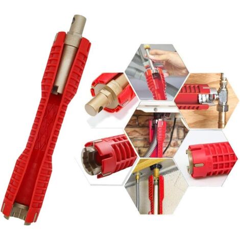 (8 en 1) Instalación de grifos y lavabos, llave multiusos para inodoro, lavabo, baño, cocina, plomería y más (rojo)