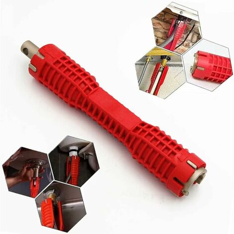 (8 en 1) Llave de grifo multifunción de doble cabeza para instalación de fregadero, herramienta de instalación de tuberías de agua para fontaneros y propietarios de viviendas (rojo)