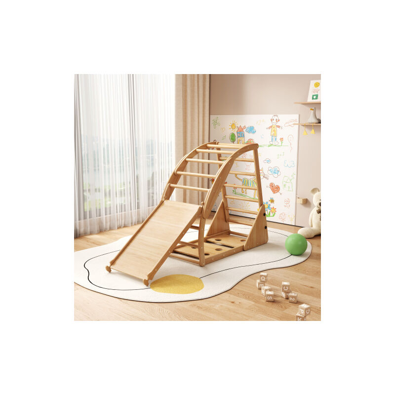 8 - en - 1 multifonctionnel en bois escalade rack - - - avec toboggan, module d'escalade, échelle transversale en bois, arche d'escalade, bateau à