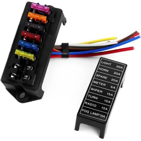 8-fach Sicherungskasten mit Kabel, 12V/24V/32V 120A Sicherungshalter, 2 Eingänge, 8 Ausgänge mit 12 losen Flachsicherungen (2 Stück x 3A/5A/7,5A/10A/15A/20A) für Auto, Boot, Schiff, Trike