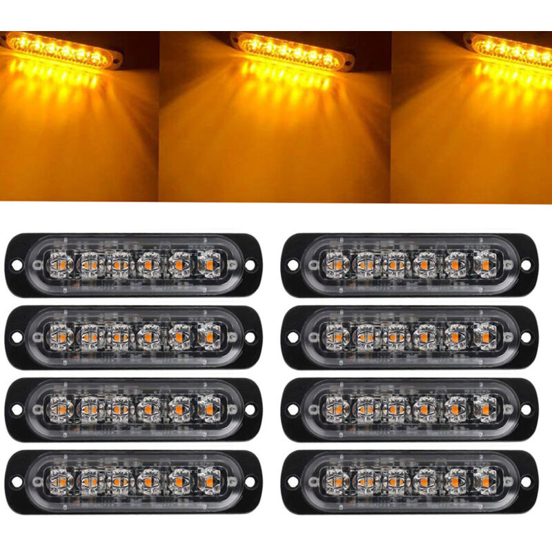Keyoung - 8 feux d'avertissement d'urgence pour véhicules, feux d'urgence pour camions, feux stroboscopiques, 6 led à montage en surface étanches