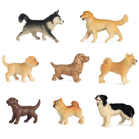 8 Figurines Miniatures Chien Réalistes en Plastique Détaillées pour Décoration Gâteau Anniversaire Cadeau Enfant