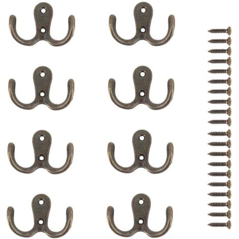 8 ganchos de metal con doble tornillo para almacenamiento en el hogar, estantes, cajones, taquillas y baño (bronce).