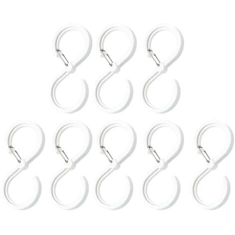 8 ganchos reutilizables. Aptos para uso diario. Fabricados en plástico moldeado, específicos para armarios, resistentes y duraderos, de color blanco.