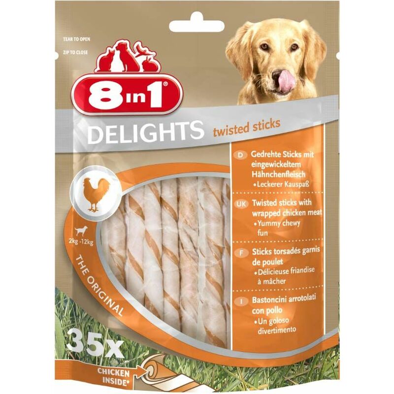 8in1 - Sachet 35 sticks pour chien garnis de poulet Delights