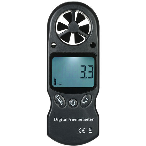 8 in 1 Handheld Digital Anemometer Windgeschwindigkeit / Temperatur / Luftfeuchtigkeit / Wind Chill / Hitzeindex / Taupunkt / Luftdruck / Hohe Meter mit LCD Hintergrundbeleuchtung - schwarz,Schwarz - Schwarz