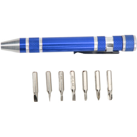 8-in-1 Mini-Magnet-Multifunktions-Taschenschraubendreher für dünne Schrauben – Blau