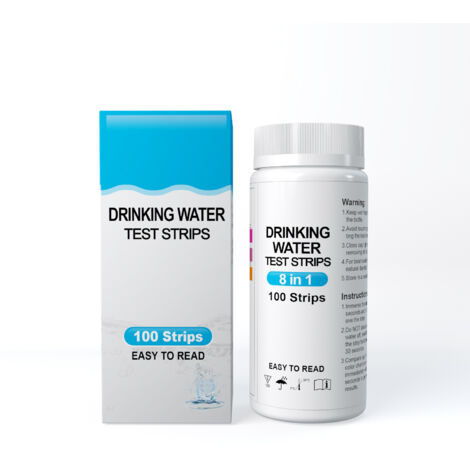 8 in 1 Pool and Spa Water Test Strips, 100 Test Strips for Total Hardness, Nitrate, Nitrite, Iron, Copper, Free Chlorine, Total Alkali, pH NPTERBL