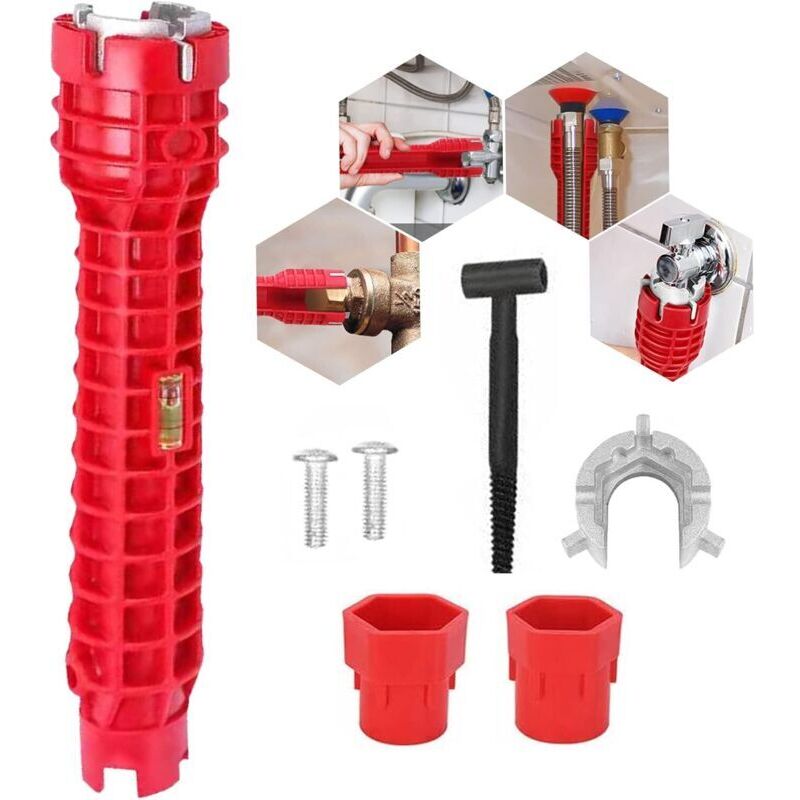 8-in-1 Sink Installation Tools, Sink Faucet Wrench, Faucet Installation Wrench, for Kitchen, Bathroom, Toilet Bowl, Kitchen Plumbing (Red)