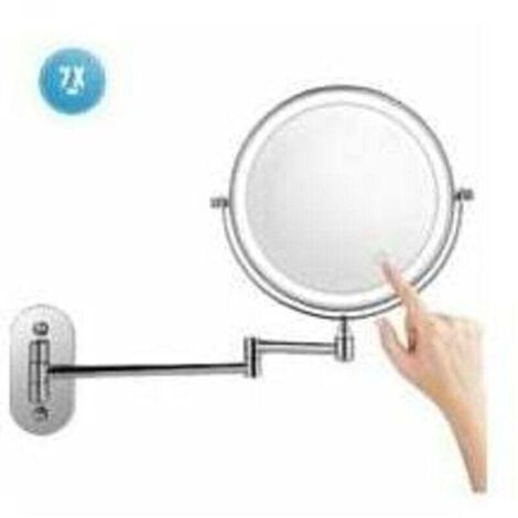 8-inch 7X Wall-Mounted Makeup Mirror, LED Magnifying Bathroom Mirror, 360° Rotating - White