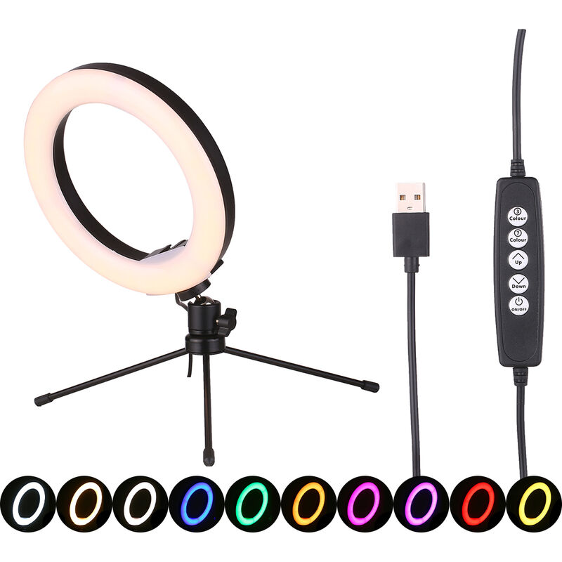 8 Inch Dimmable Selfie Ring Light USB Powered Desk Lamp LED Ring Light Nightlight with Flexible Tripod Stand 10 Brightness Level Warm/Neutral/Cold