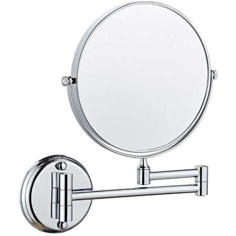 8 Inch Double Sided Rotating Wall Mounted Bathroom Mirror, Foldable and Retractable, 5x Magnification (Silver)