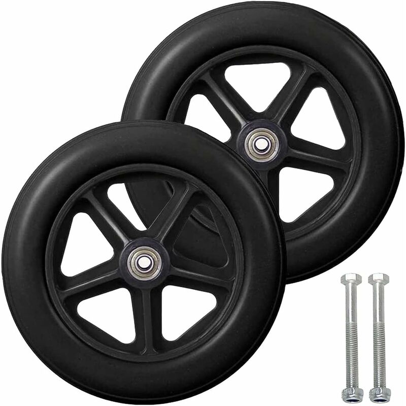 Tinor - 8 Inch Front Caster, 2pcs Wheelchair Replacement Wheels, Non-Slip Solid Tire, 190mm Gray in Black, Wheels for Wheelchairs, Rollators,