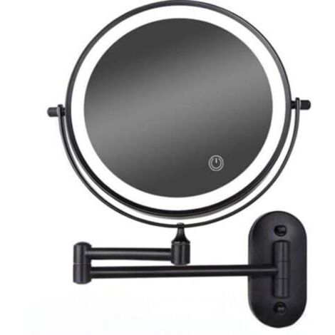 8-inch LED wall-mounted makeup mirror, dimmable, double-sided, 5x magnification (black)
