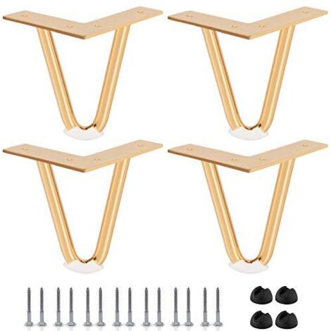 8 inch Pieds De Meuble en Épingle À Cheveux, Btowin 4 Pièces 10MM Pieds De Table en Métal avec Protectures De Plancher Et Vis Style Industriel pour DIY Banc Chaise Bureaux Doré