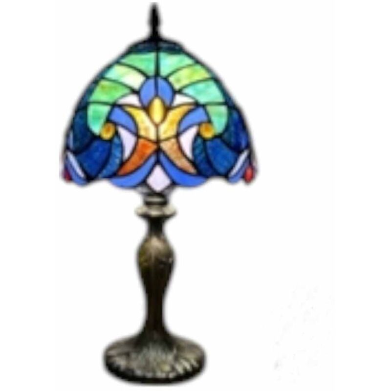 8 Inch Tiffany Lamp and Shade - L20 x W20 x H36 cm - Blue/Green/Brown