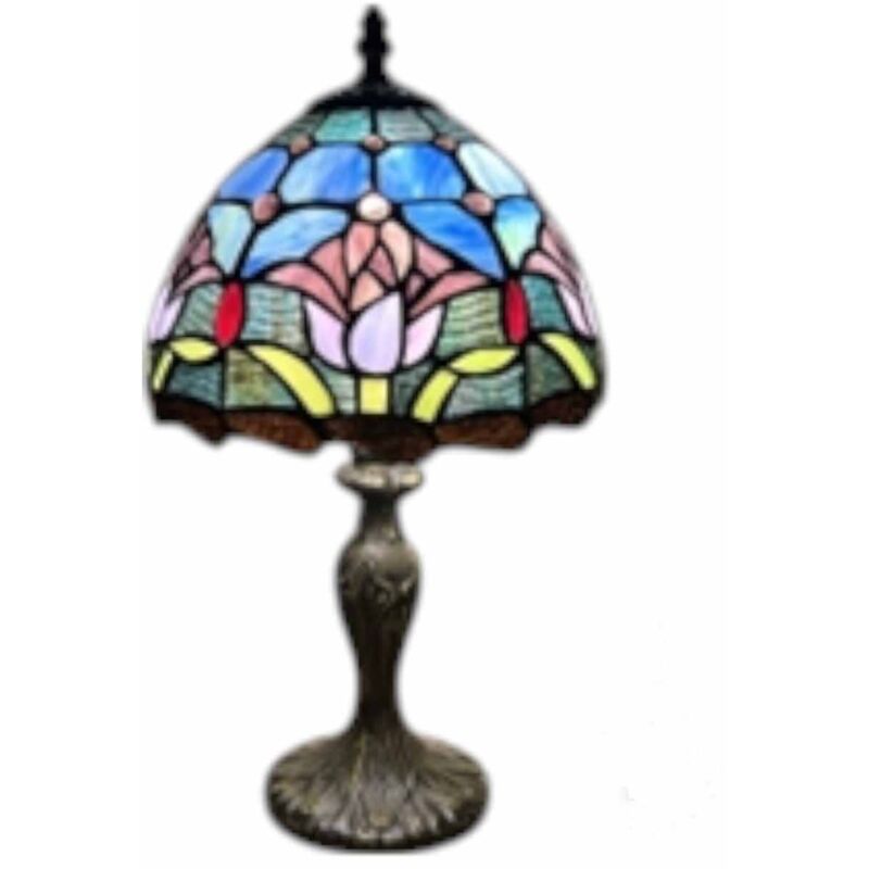 8 Inch Tiffany Lamp and Shade - L20 x W20 x H36 cm - Multicolour