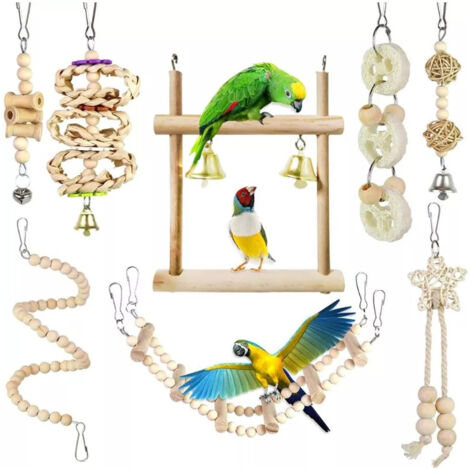 8 Jouets pour Oiseaux : Balançoire, Hamac et Échelle à Mordre pour Perruches, Perroquets et Petits Oiseaux - Idéal pour Cage
