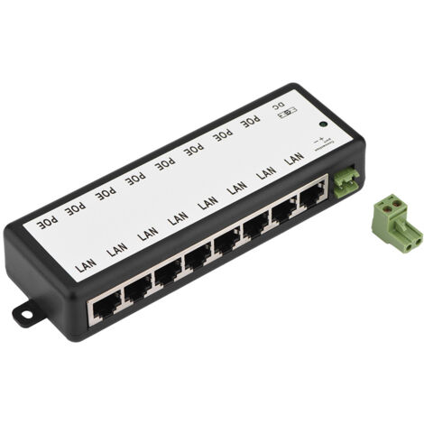 8-Kanal-PoE-Netzteil mit Ethernet-Injektor für IP-Kameras und 802.3af-Geräte