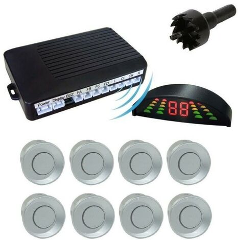 TRADE SHOP TRAESIO 8 KIT CAPTEUR DE STATIONNEMENT GRIS AVEC UNITÉ DE CONTRÔLE AFFICHAGE LED SON ACOUSTIQUE