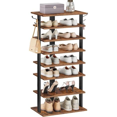 8-lagiges Schuhregal, schmales Schuhablage, 50cm Schuhschrank mit 2 Haken, Ablagegestelle, platzsparend, Stabil, für Eingang, Wohnzimmer, Schlafzimmer HOOBRO EBF750XJ01