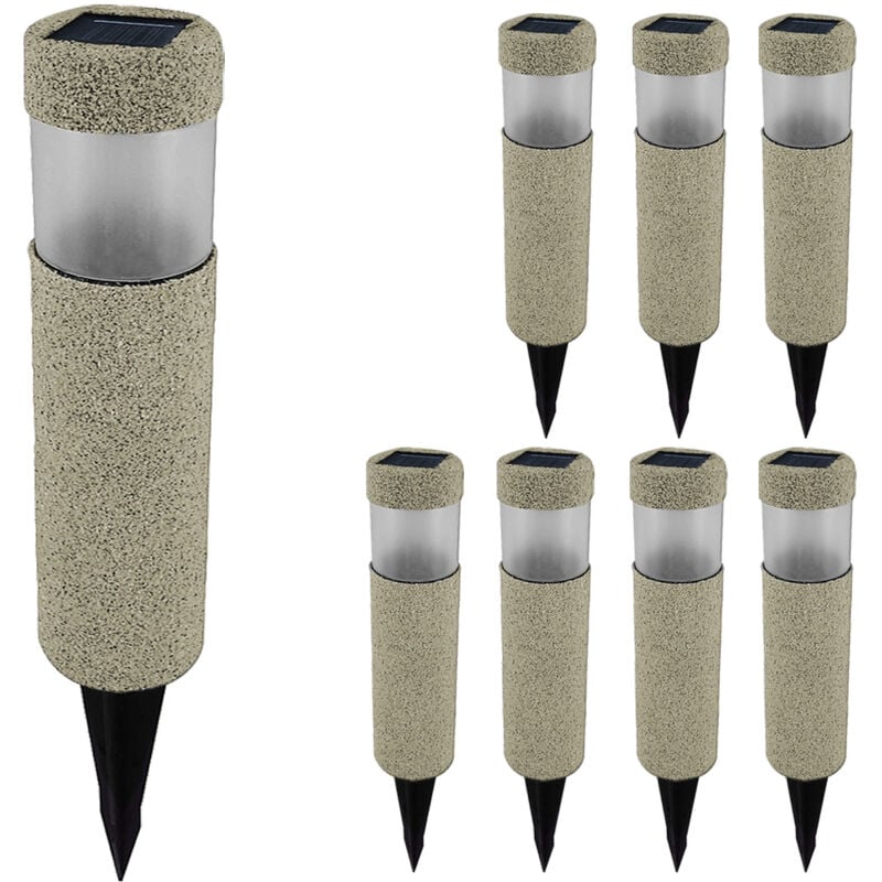 

Set de 8 Lámparas solares con diseño símil piedra 20x6cm luz solar de jardín terraza caminos con sensor impermeable - Deuba