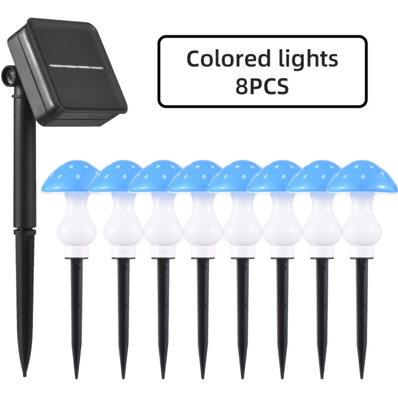 8 lampes champignon solaires led 8 modes IP65 bleu jardin