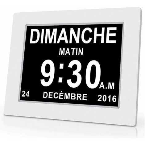 8 LCD Digital Calendar Clock with Date, Day and Time  Alzheimer's Clock  It's for Parents, Grandparents and Kids-White