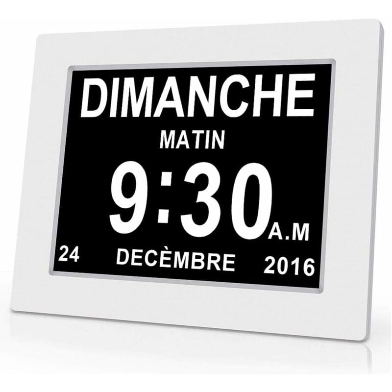 8' lcd Horloge Numérique Calendrier avec Date, Jour Et Heure Alzheimer C'est pour Les Parents, Grands-Parents Et Enfants-White - Jalleria