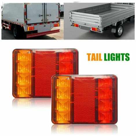 8 LED Feux Arrière 2PCS, Homologués E8 Feux de Remorque Multifonctionnel, Lumière Jaune Rouge Super Lumineux, Feux Indicateur/Freinage/Feux de Direction, IP65 Étanche pour Camion/Remorque 120 x 95 x 2