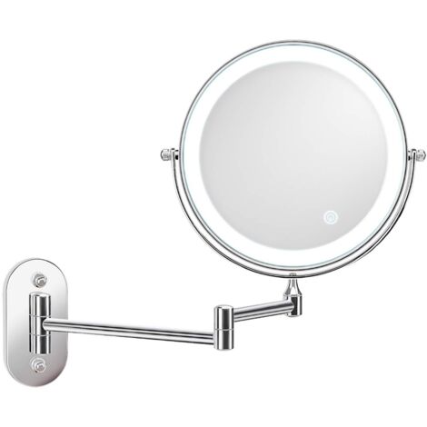 8'' LED Magnification Wall Mounted Mirror, USB Rechargeable with 1X/7X, Silver