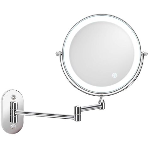8'' LED-Vergrößerungsspiegel zur Wandmontage, wiederaufladbar über USB mit 1X/7X, weiß