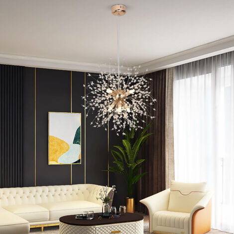 GREELUSTR 8-Light Dandelion Chandeliers Modern Crystal Light Fixture,Firework Chandelier,Personalized Ceiling Hanging Lighting,Golden