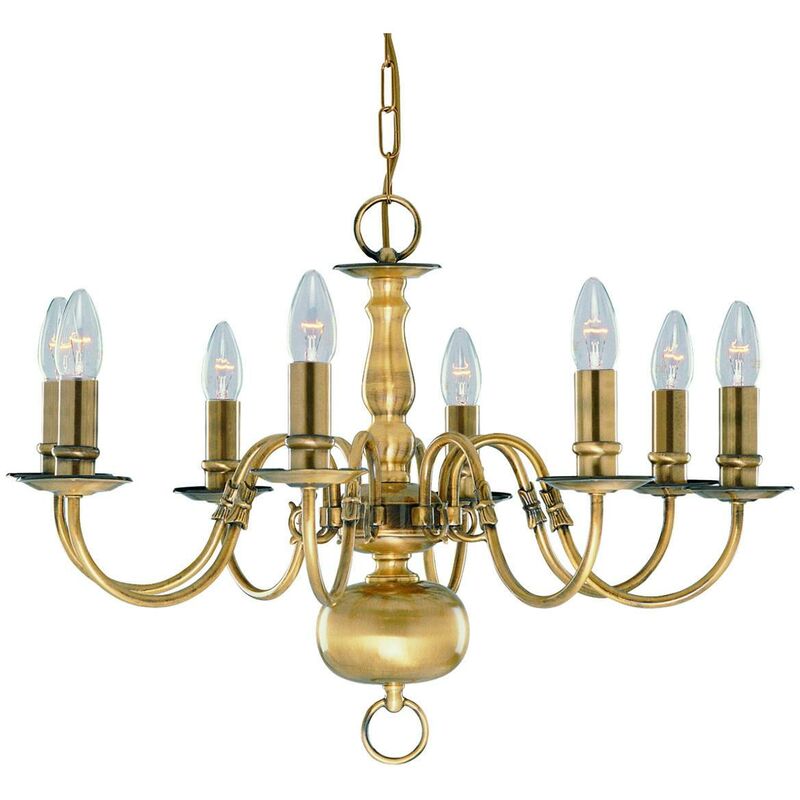 Flemish - 8 Light Chandelier Antique Brass Finish, E14 - Searchlight