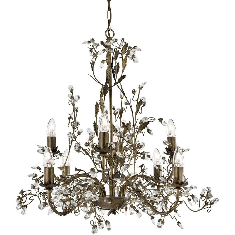 Almandite - 8 Light Chandelier Brown Gold Floral Leaves Design, E14 - Searchlight