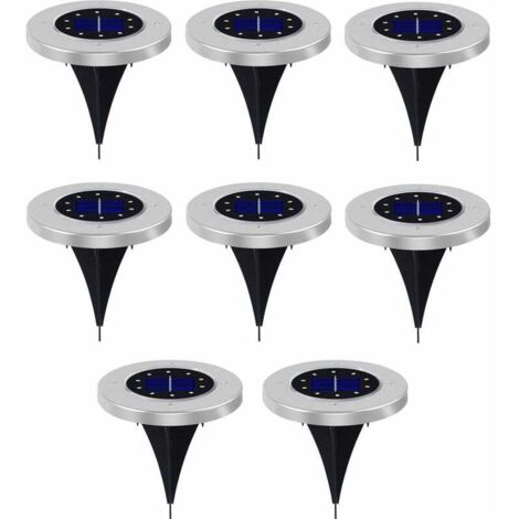 8 luces solares de suelo, luz LED de disco solar para exteriores, impermeable, iluminación de paisaje de jardín, 10 LED cálidos