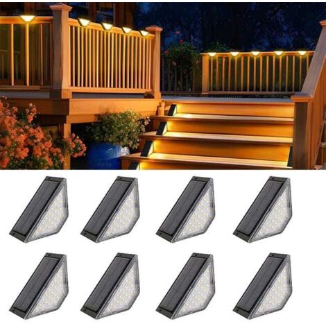 8 luces solares exteriores impermeables, iluminación decorativa para exteriores, adecuadas para escaleras (luz cálida).
