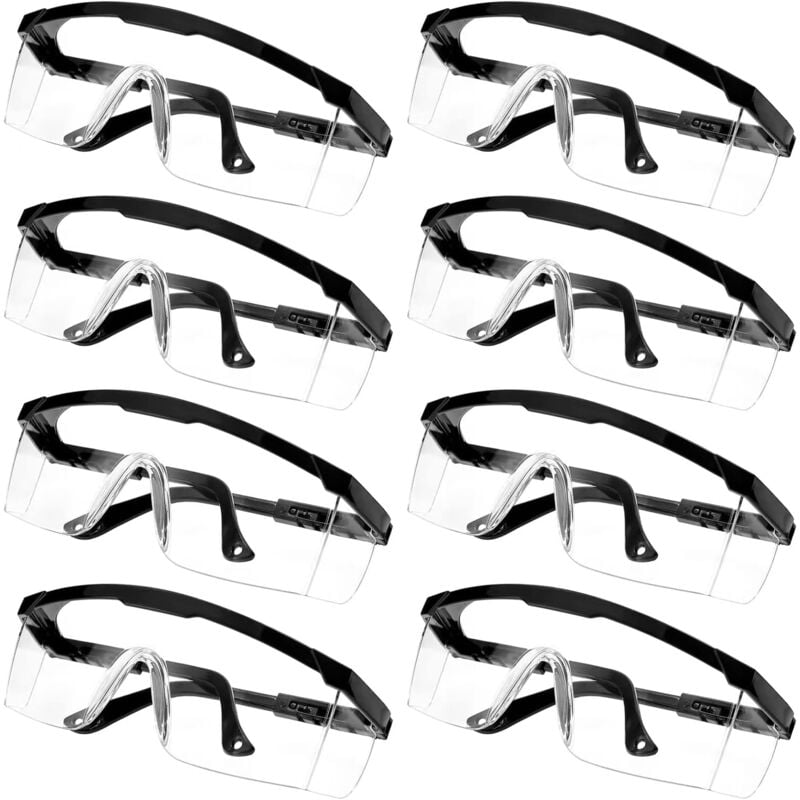 8 Lunettes de Sécurité Transparentes - Lunettes de Protection Avec Verres en Plastique, Pont-de-Nez et Embouts de Branches en Caoutchouc pour plus de