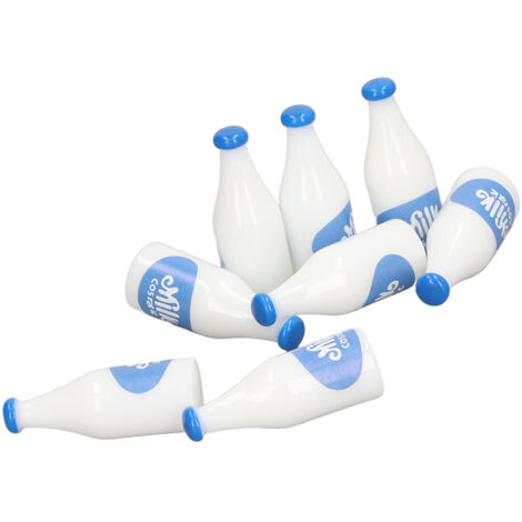 8 mini-bouteilles de lait en plastique détaillé pour maison de poupée échelle 1:12 et 1:6, décoration miniature bleue