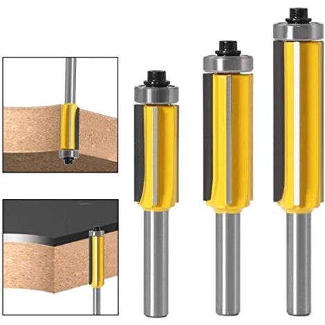 8-mm-Schaft-Holzfräser mit 4 Klingen, 3-teiliges Finishing-Muster-Vorlagen-Fräser-Set, Schaft-Bündigfräser