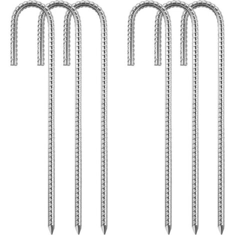 (8 mm x 30 cm) Piquets de tente en acier set de 6 Kit de fixation de trampoline en J galvanisé Tente de trampoline Tente de camping Balançoire Toile de trampoline