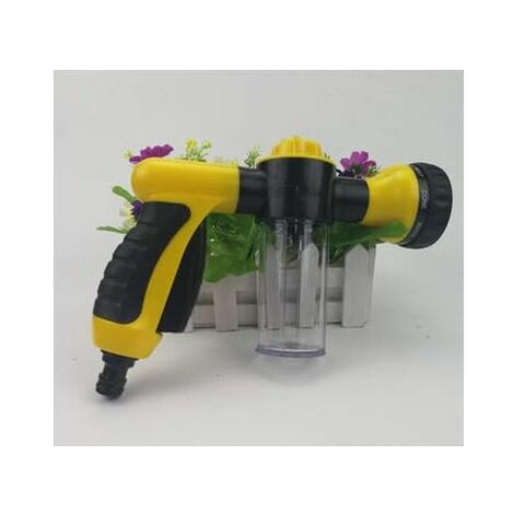 8 modos de pistola de agua de espuma ajustable para lavado de autos, rociador de espuma multifunción con perilla de ajuste de control de flujo Rociador de agua de espuma de alta presión portátil para limpieza (amarillo)