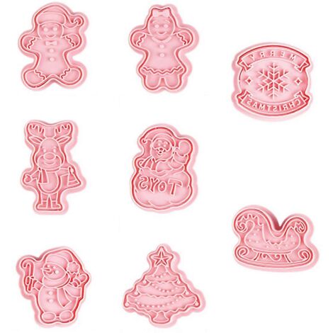 8 Moules à Biscuits en Plastique pour Noël, Emporte-Pièces et Tampons pour Pâtisserie