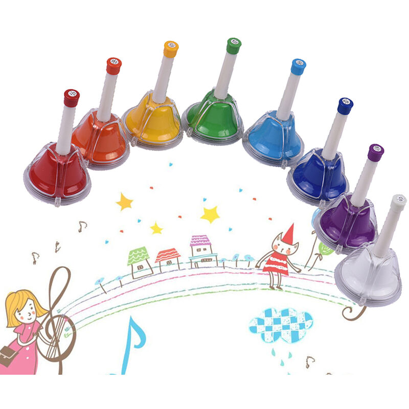 8 Note Diatonische Metallglocke Bunte Handglocke Hand Percussion Bells Kit Musikspielzeug für Kinder Kinder für den musikalischen Lernunterricht