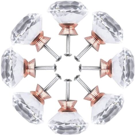 8 Or Rose Poignee Cristal, Bouton De Meuble, Cristal Transparent Boutons Portes, Verre Boutons De Porte Meuble, Poignées De Meuble