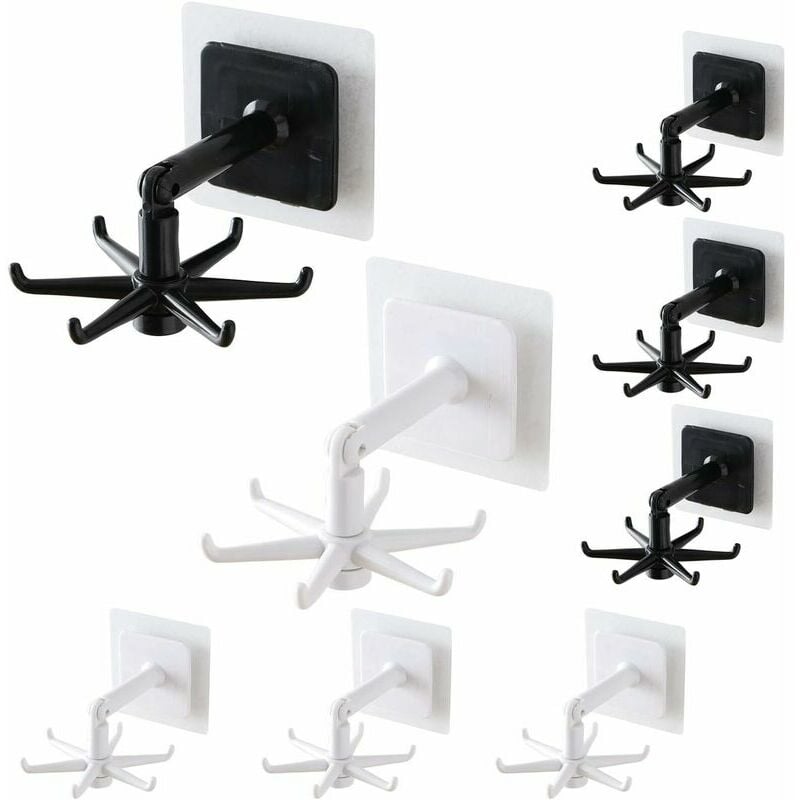 Hoopzi - 8 Pack 360 ° Rotating Folding Hooks, Stickers, 180 ° Vertical Flip, Waterproof, For Home Kitchen, Towel Wall Hook Adhesive, Damage-Free, No