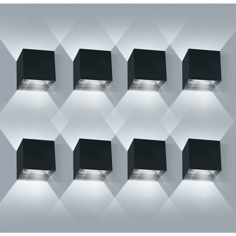 8 Pack Applique Murale led 12W Etanche IP65 Réglable Applique Murale Exterieur Up Down Design 6000K Blanc